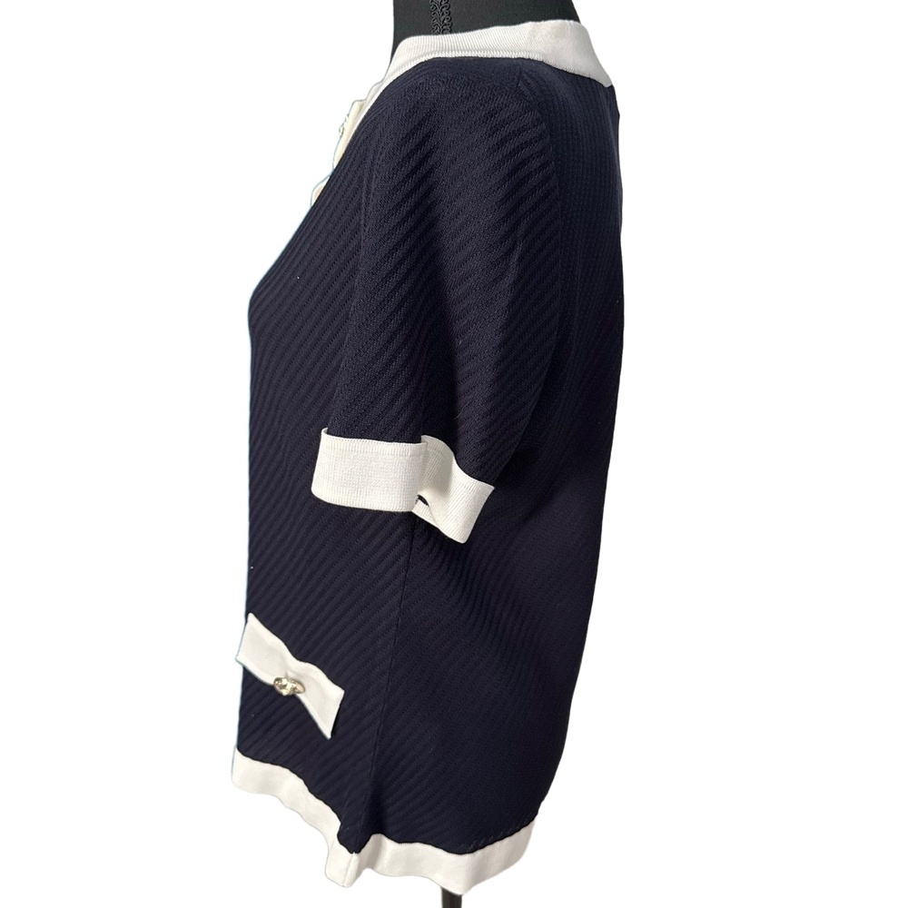 Misook NWOT Women’s Short Sleeve Cardigan in Navy|White-Size Small - Picture 6 of 10
